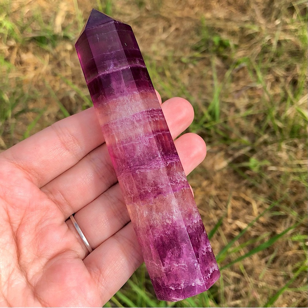 Large Pink Rainbow Fluorite Tower